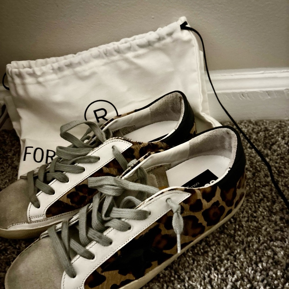 Golden Goose Leopard Print Sneakers with Gray Accents